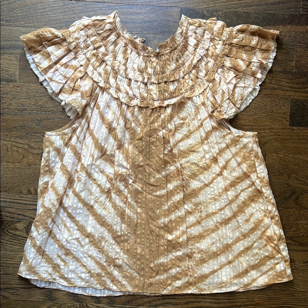 Ulla Johnson Ruffled Golden Striped Women's Top